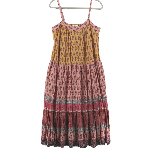 Knox Rose Floral Dress XS Red Boho ALine Tiered Midi Sweetheart Layer Sleeveless - Picture 2 of 13